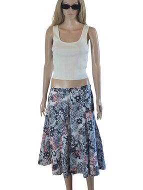 Chico’s Boho Preppy Resort Cotton Flared A-Line Midi Skirt EUC
